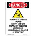 Signmission OSHA Danger Sign, Hot SurfaceBurn Hazard, 5in X 3.5in Decal, 10PK, 3.5" W, 5" H, Portrait, PK10 OS-DS-D-35-V-2409-10PK
